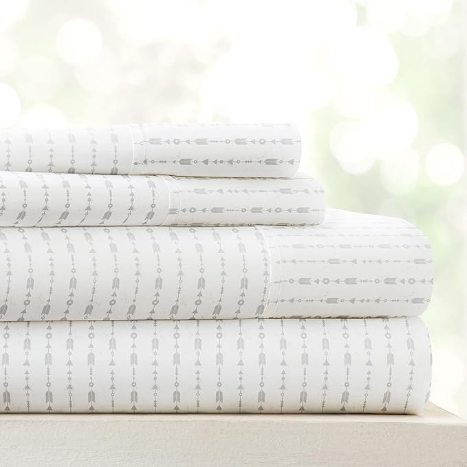 Linen Market Double-Brushed Patterned Microfiber Twin Sheet Set 3 Piece – Oeko-TEX Certified Ultra Soft & Wrinkle-Free - 16" Deep Pocket Sheets - Easy Care Twin Size - Beaded Arrows Light Gray