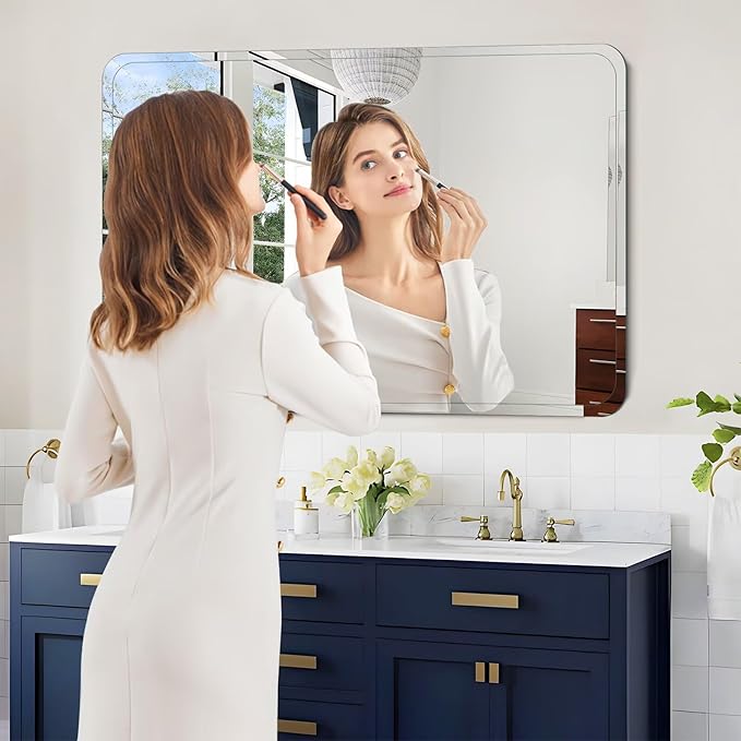 Frameless Bathroom Mirror for Over Sink,Wall Mounted Vanity Mirrors 20x30in,Rounded Rectangle Mirror Frameless with Polished Edge for Bedroom,Living Room,Entryway,Shatterproof (Horizontal/Vertical)