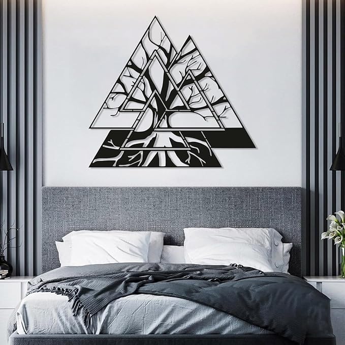 Metal Viking Wall Decor, Tree of Life Metal Wall Art, Norse Viking Decor, Norse Pagan Decor, Pagan Wall Decor, Tree of Life Wall Sculpture, Scandinavian Home Decor, Godly Home Decor (Black, 24"x14"|60x60cm)