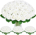 BLEUM CADE 100 Pcs White Roses Artificial Flowers, Real Touch Velvet Roses Fake Flowers Bulk, Artificial Roses Bouquet with Long Stems Bridal DIY Wedding Party Centerpiece Decorations