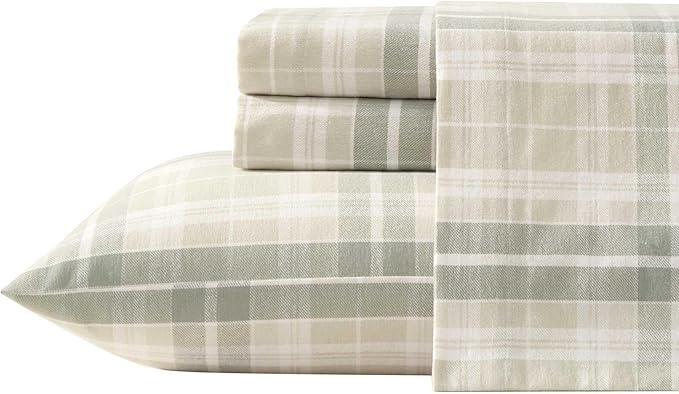 Laura Ashley - Flannel Sheets King Size, Anti-Pilling & Wrinkle Resistant Cotton, Touchably Soft for All-Season Comfort - Bed Sheets with Matching Pillowcases & Fitted Sheet (Mulholland Plaid Green)