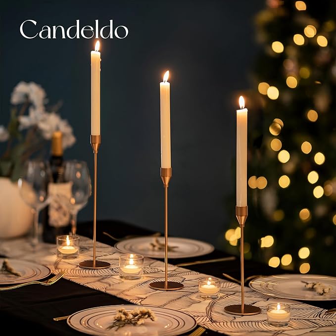 Gold Taper Candle Holders: Set of 6 Tall Candlestick Holder for Table Centerpiece Metal Candles Stick Holders Stand Wedding Decor
