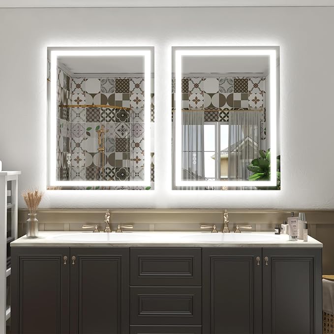 40x32 Smart Led Mirror for Bathroom, Dimmable Vanity Mirror with Lights, Backlit and Front Lit Makeup Mirror for Wall, Anti-Fog (Horizontal/Vertical)