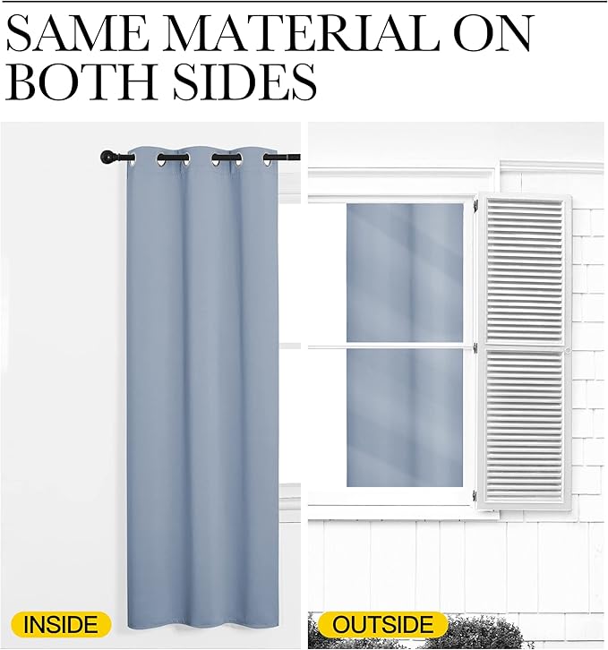 NICETOWN Vintage Blue Blackout Curtains 63 inches Length for Kitchen, 2 Panels, 34" Wide, Thermal Insulated Decoration Drapes for Small Window