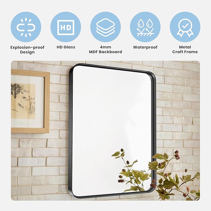 Sweetcrispy 22x30 Inch Black Bathroom Mirrors for Wall, Bathroom Mirrors for Over Sink, Rectangle Wall Decor for Entryway, Bedroom, Vanity