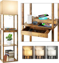 RUNTOP Floor Lamp with Shelves, Plus Shelf Lamp with Wireless Charger, 2 USB Port and Outlet, 1 Drawer, 15W LED Bulb, 3 Colors, Memory Function, Floor Lamps for Living Room, Standing Lamp for Bedroom