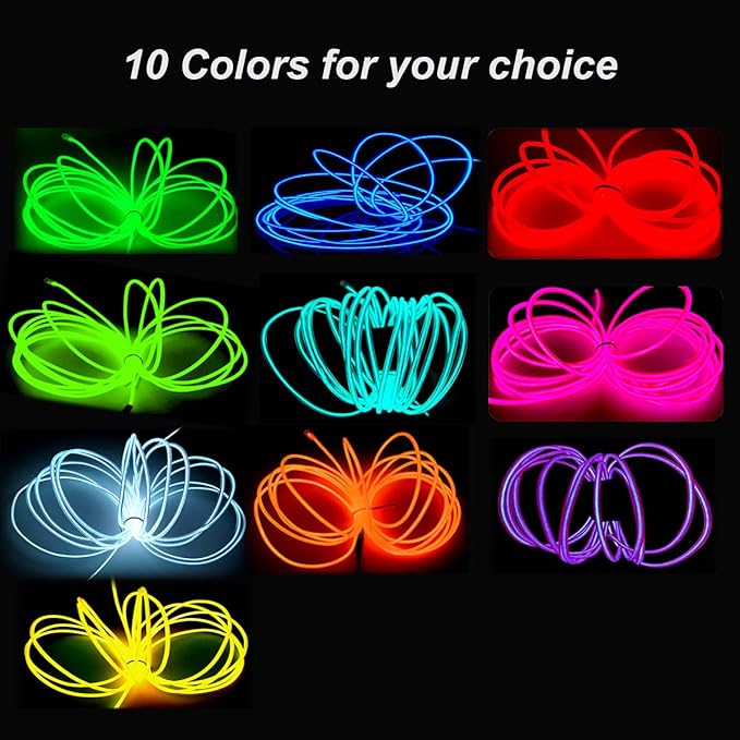 MaxLax EL Wire Purple, 32.8ft/10m Portable Battery Pack Neon Light Strip 360° Cuttable Glowing Rope Lights for Parties, Halloween, DIY Decoration