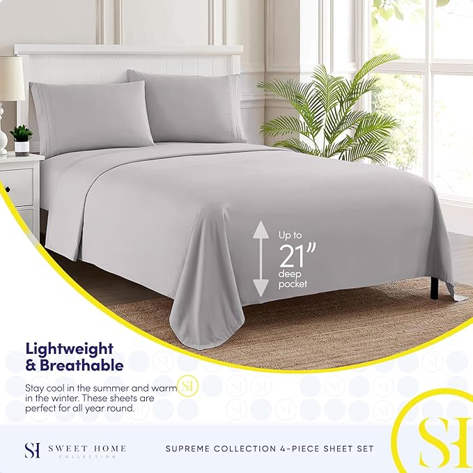Full Size Sheet Sets - Breathable Luxury Sheets with Full Elastic & Secure Corner Straps Built In - 1800 Supreme Collection Extra Soft Deep Pocket Bedding, Sheet Set, EXTRA DEEP pocket - Full, Silver