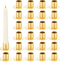 24 Pcs Gold Taper Candle Holders Bulk for Pillar Candles Metal Short Candlestick Holder Gold Centerpieces Decoration for Christmas Thanksgiving Anniversary Dinner Party