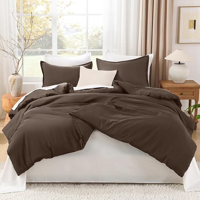 Litanika Comforters Twin/Twin XL Size Chocolate, 2 Pieces Lightweight Solid Bedding Set & Collections, All Season Fluffy Bed Set (66x90 Inches Comforter & 1 Pillowcase)