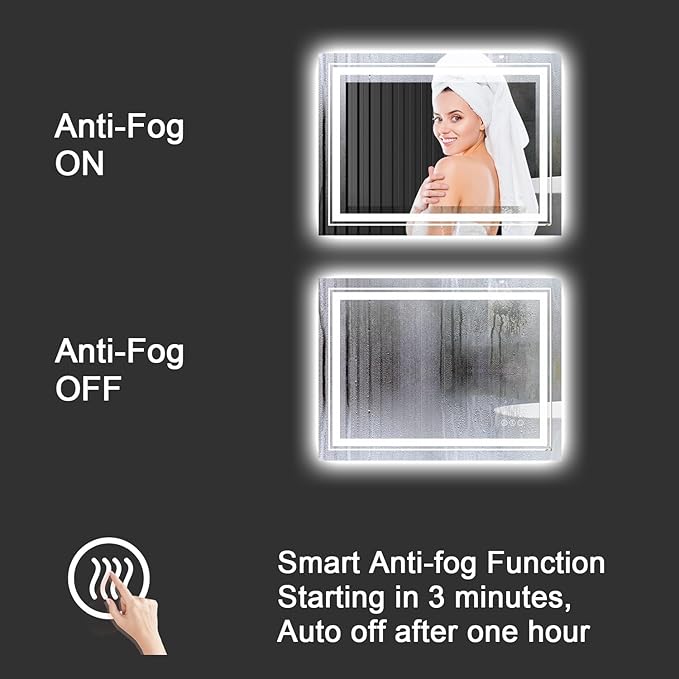 39x31 LED Bathroom Mirror with Front and Backlight, Dimmable Lighted Bathroom Vanity Mirror with Anti-Fog, Memory Function,Tempered Glass(Horizontal/Vertical)