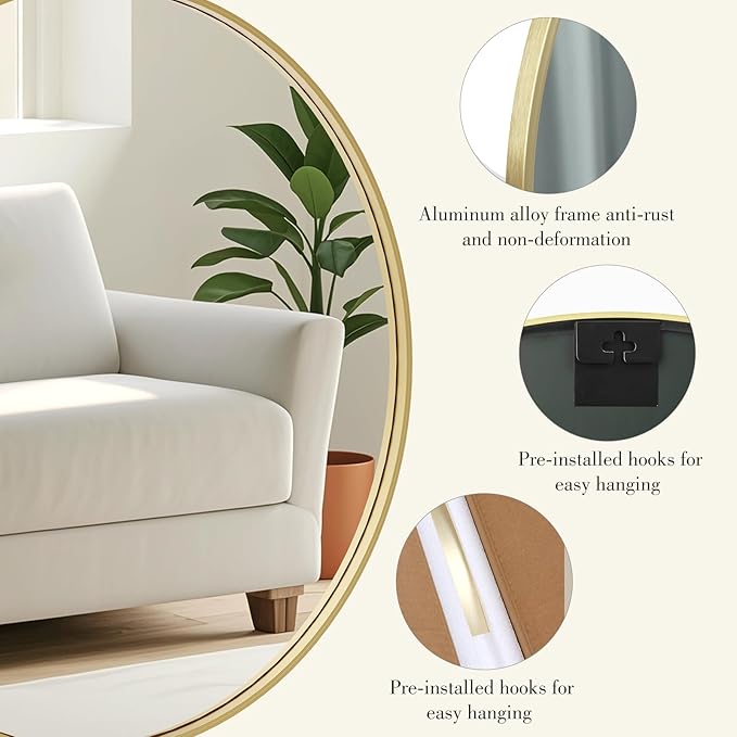 DUMOS Gold Circle Mirror for Wall 20.02 inch, Bathroom Round Mirror for Over Sink, Bathroom, Entryway, Bedroom, Vanity
