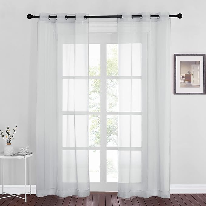 NICETOWN Living Room Window Curtains Sheer Textured, Grommet Casual Voile Sheer Airy Window Treatments Vertical Drapes for Sliding Door/Bedroom, Light Gray, W37 x L84