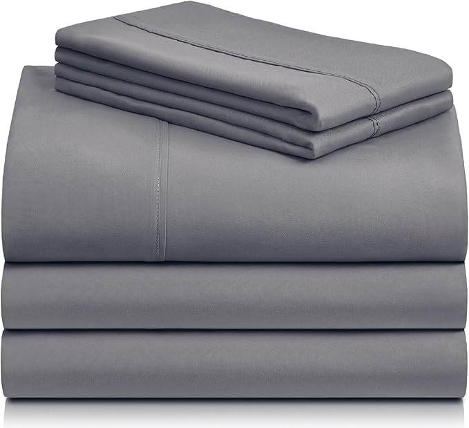 LuxClub 5 PC Split King Sheet Set Bed Sheets Deep Pockets Wrinkle Free Cooling Sheets Machine Washable Hotel Bedding Silky Soft - Light Grey Split King