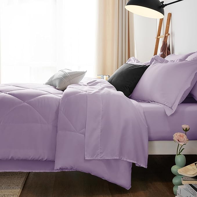 CozyLux Full Size Comforter Sets Light Purple - 7 Pieces Lavender Bed in a Bag Full, Luxury Soft Bed Set for All Seasons, Bedding Set with Down Alternative Comforter, Sheets, Pillowcases & Shams
