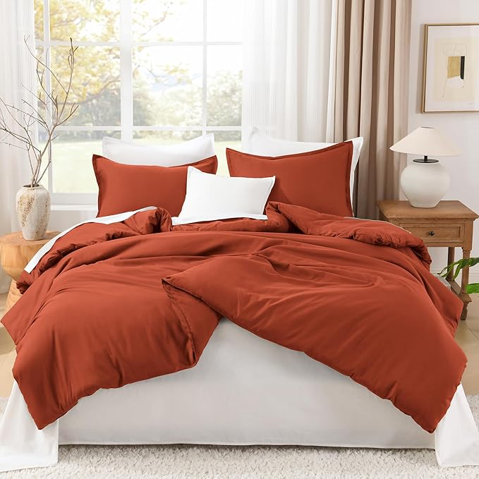 Litanika Burnt Orange Queen Size Bed Comforter Set, 3 Pieces Terracotta Fall Lightweight Solid Bedding Comforter Set, All Season Microfiber Down Alternative Comforter (1 Comforter, 2 Pillowcases)