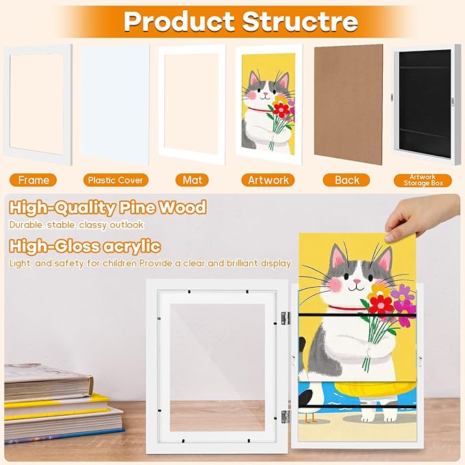 4 Pack Kids Artwork Frames Changeable 10 x 12.5 Inch Children Art Projects Kids Art Frames Front Opening Picture Display Frame, White