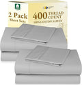 2-Pack Twin XL Sheet Set Cotton - 400 Thread Count 100% Cotton Sateen - Extra Soft, Breathable & Cooling Sheets, Wrinkle Resistant twin XL Sheet Sets, 2 Sets of Deep Pocket Bed Sheets - Light Grey