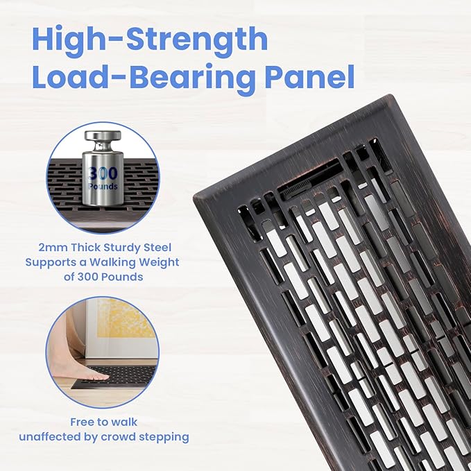 4x10 Inches 2 Pack Heavy Duty Walkable Floor Register - Easy Adjust Air Supply Lever Decorative Floor Vent Covers - Boston Design Vent Covers for Home - Oil Rubbed Bronze