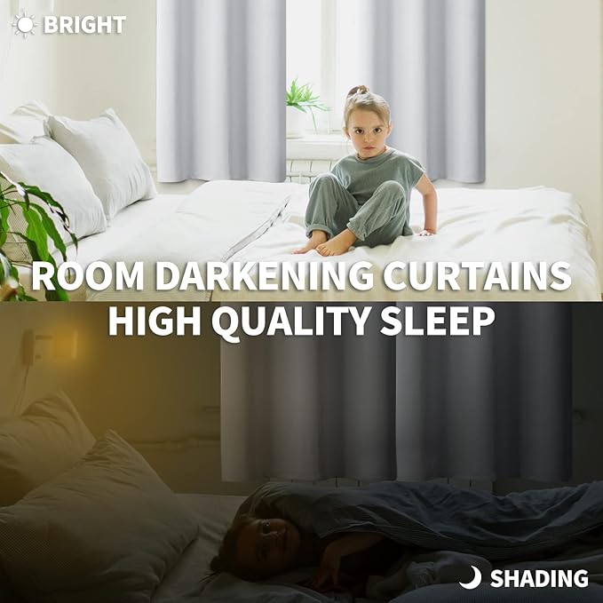 BGment Room Darkening Curtains 63 Inches Long - Grommet Thermal Insulated Drapes Window Treatment Curtains for Bedroom, 2 Panels, 42 x 63 Inch, Greyish White