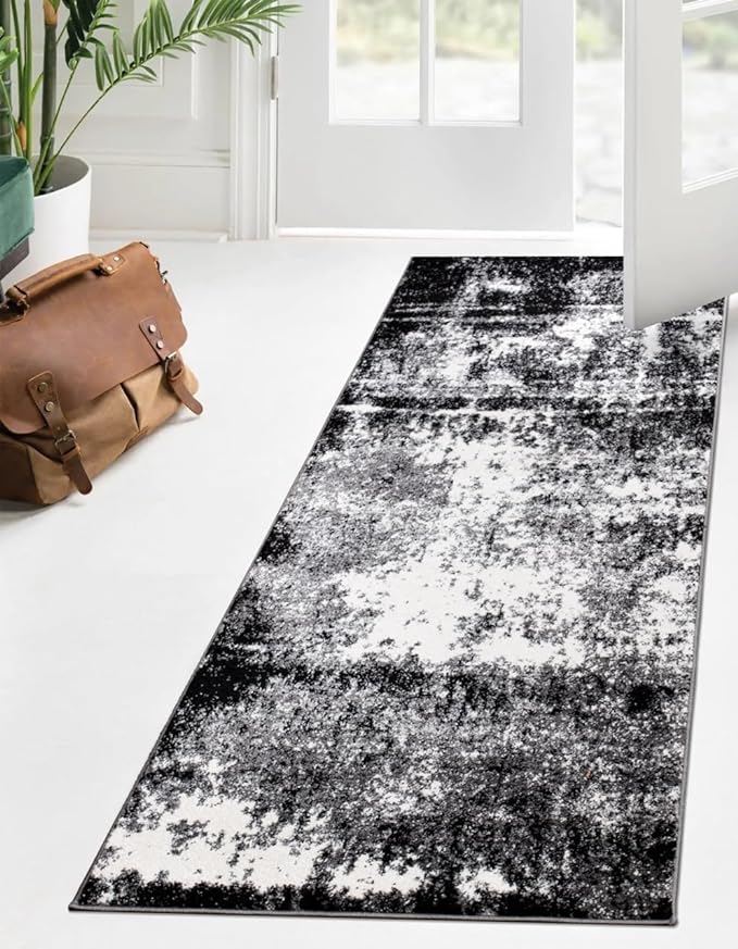 Keen Home Design Area Runner Rugs - 2x12 Non-Shedding, Abstract Runner for Kitchen, Living Room, Bedroom, Dining Room, Entryway - Size: 2'8" x 11'11", Abstract Black