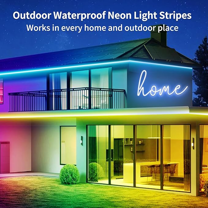 66FT Neon LED Rope Lights IP65 Waterproof LED Lights for Bedroom Flexible LED Light Strip with Remote/APP Control RGB Lighting Strip for Indoors Outdoors Bedroom Room Home Décor