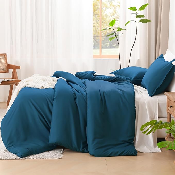 Litanika Comforters Teal Super King Plus Size, 3 Pieces Lightweight Solid Bedding Set & Collections, All Season Fluffy Bed Set (128x120In Comforter & 2 Pillowcases)