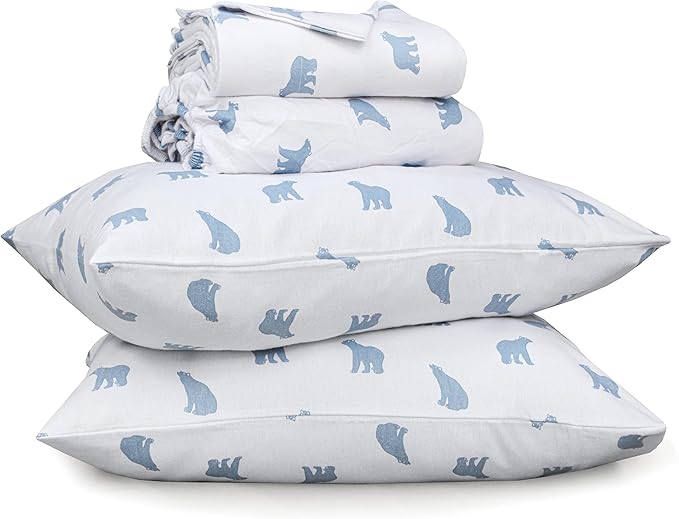RUVANTI Flannel Sheets California King Size - 100% Cotton Brushed Cal King Bed Sheets Set - Deep Pockets 14 Inches - All Seasons Breathable & Extra Soft - Warm & Cozy, 4 Piece, Happy Cubs