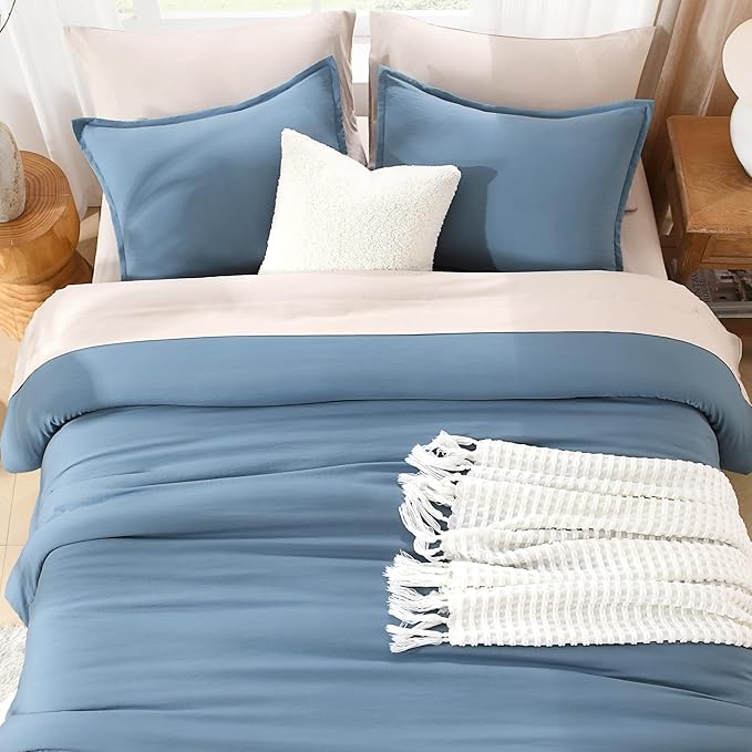 Litanika Comforters Grayish Blue Oversized Queen Size, 3 Pieces Lightweight Solid Bedding Comforter Set, All Season Fluffy Bed Set (98x98In Comforter & 2 Pillowcases)