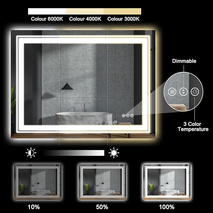 27x35 LED Bathroom Mirror with Front and Backlight, Dimmable Lighted Bathroom Vanity Mirror with Anti-Fog, Memory Function,Tempered Glass(Horizontal/Vertical)