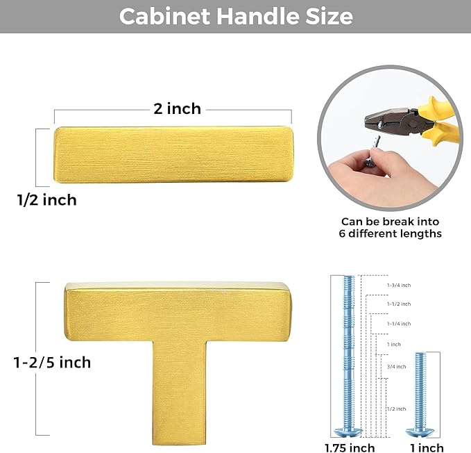25 Pack Brushed Brass Cabinet Knobs - Kitchen Cabinet Knobs Gold Cabinet Pulls for Kitchen Cabinet Drawer Stainless Steel Dresser Knobs for Cabinet Hardware 2in Length Single Hole Square