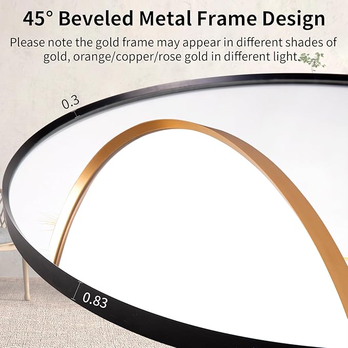 26" Round LED Bathroom Mirror, Wall Mounted Backlit Vanity Mirror with 45° Beveled Frame Lighted Mirror for Bedroom, Fog Free 3-Color Dimmable Lights Memory Function, Black