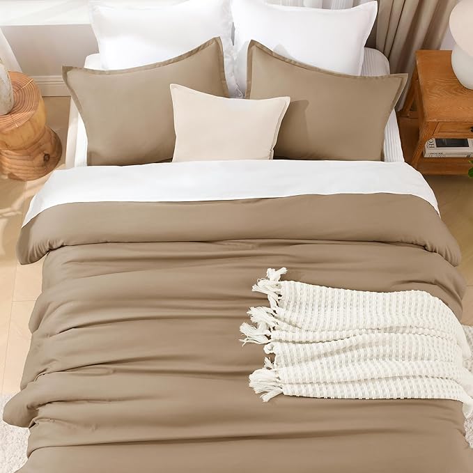 Litanika Comforters Taupe Super King Size, 3 Pieces Lightweight Solid Bedding Set & Collections, All Season Fluffy Bed Set (120x120In Comforter & 2 Pillowcases)