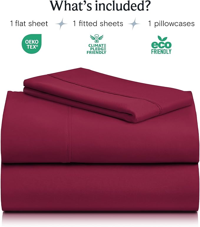 LuxClub 3 PC Sheet Bed Sheets Deep Pockets Wrinkle Free-Kids-Fitted Sheets Machine Washable Hotel Bedding Silky Soft - Burgundy Twin
