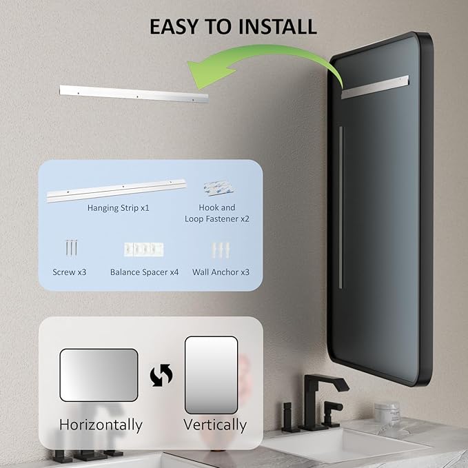 24×32 Bathroom Vanity Mirrors for Over Sink - Rectangle Mirrors for Wall with Rounded Corners & Aluminum Frame, Tempered-Glass, Modern, Farmhouse, Horizontal/Vertical, Bedroom, Entryway