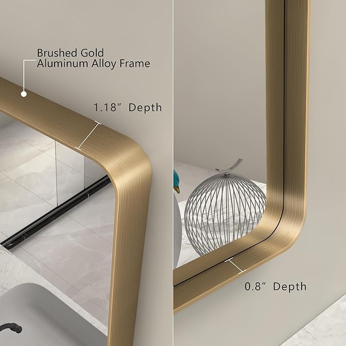 44x30 Gold Framed Mirror for Bathroom, Brushed Gold Brass Bathroom Mirror, Rectangle Gold Bathroom Vanity Mirror for Wall, Shatterproof, Anti-Rust, Hangs Horizontally or Vertically