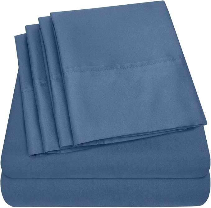 Twin Size Bed Sheets - 4 Piece 1500 Supreme Collection Fine Brushed Microfiber Deep Pocket Twin Sheet Set Bedding - 1 EXTRA PILLOW CASES, GREAT VALUE, Twin, Denim