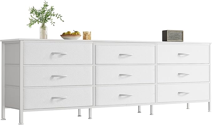 Huuger 63 Inch Dresser for Bedroom, Dresser for Closet with 9 Drawers, Large TV Stand for 55, 65, 70 Inch TV, Entertainment Center with Storage, Wide Long Chest of Drawers, White