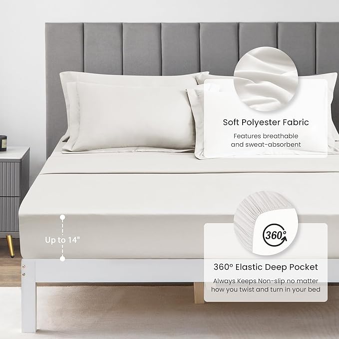 Love's cabin Full Comforter Set Off White, 7 Pieces Full Bed in a Bag, All Season Bedding Sets with 1 Comforter, 1 Flat Sheet, 1 Fitted Sheet, 2 Pillowcase and 2 Pillow Sham