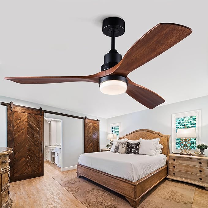 BOJUE 60 Inch Ceiling Fans with Lights and Remote Control, Dimmable LED Light,Quite DC Motor, Indoor Outdoor Wood Ceiling with 3 Blade Fan for Patio Living Room, Bedroom, Office, Summer House