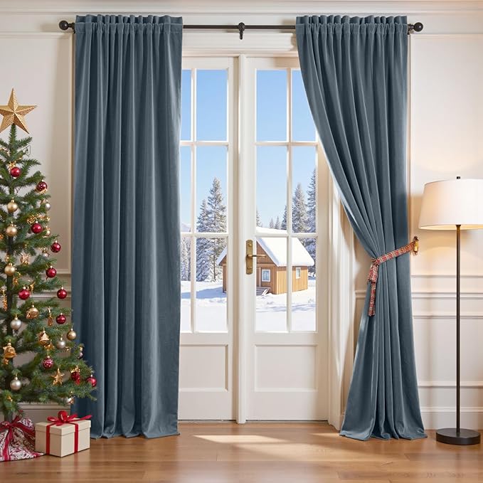 Lazzzy Velvet Blackout Curtains Thermal Insulated Room Window Drapes Super Soft Luxury Curtains for Living Room Bedroom Rod Pocket 2 Panels, Dark Slate, 52" W x 120" L