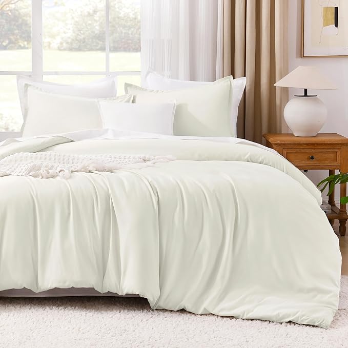 Litanika Comforters Ivory Oversized Queen Size, 3 Pieces Lightweight Solid Bedding Comforter Set, All Season Fluffy Bed Set (98x98In Comforter & 2 Pillowcases)