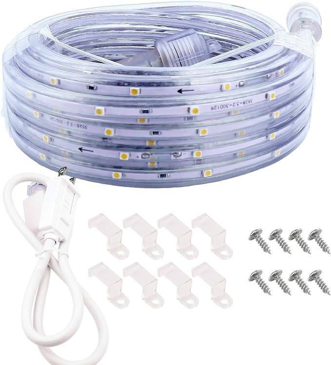 LED Rope Lights, 16.4ft Waterproof Connectable Strip Lighting, 3000K Soft White, Indoor Outdoor Mood Lighting for Home Christmas Holiday Garden Patio Party Decoration
