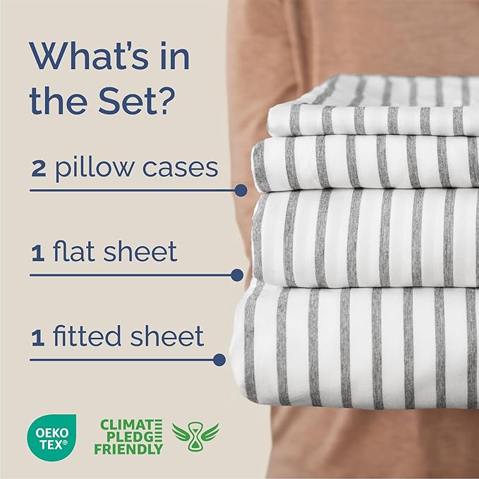 Queen Size 4 Piece Sheet Set - Comfy Breathable & Cooling Bed Sheets Set - Hotel Luxury Bedding for Women, Men, Kids, Teens, Boys & Girls - Deep Pockets, Soft, Wrinkle Free - Oeko-Tex - Grey Stripes 2
