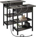 LIDYUK End Table with Charging Station, Flip Top Narrow Side Table for Small Spaces, Nightstands Set of 2 for Bedroom, End Tables Living Room Set of 2 with Storage Shelf, Dark Grey