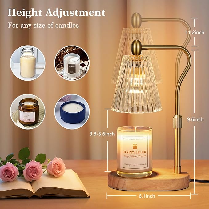 Candle Warmer Lamp, with Timer and Dimmer, Adjustable Height, Christmas Birthday Gifts for Women Mom, House Warming Gifts New Home Decor, Thanksgiving Decorations,Wax Warmer for Scented Jar Candles