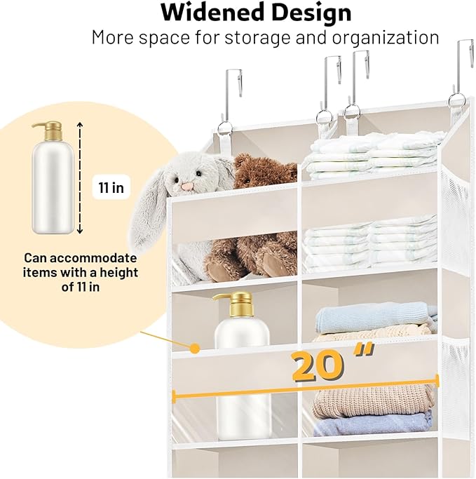 2 Pack Over the Door Organizer 5 Tiers, Extra Large Behind Door Storage of 10 Compartments, 80 lbs Weight Capacity Over Door Organizer, Door Hanging Organizer for Closet, Diaper Organizer, Beige