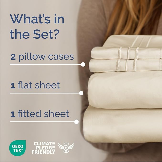 Cal King Size 4 Piece Sheet Set - Comfy Breathable & Cooling Bed Sheets Set - Hotel Luxury Bedding for Women, Men, Kids, Teens, Boys & Girls - Deep Pockets, Soft, Wrinkle Free - Oeko-Tex - Off White