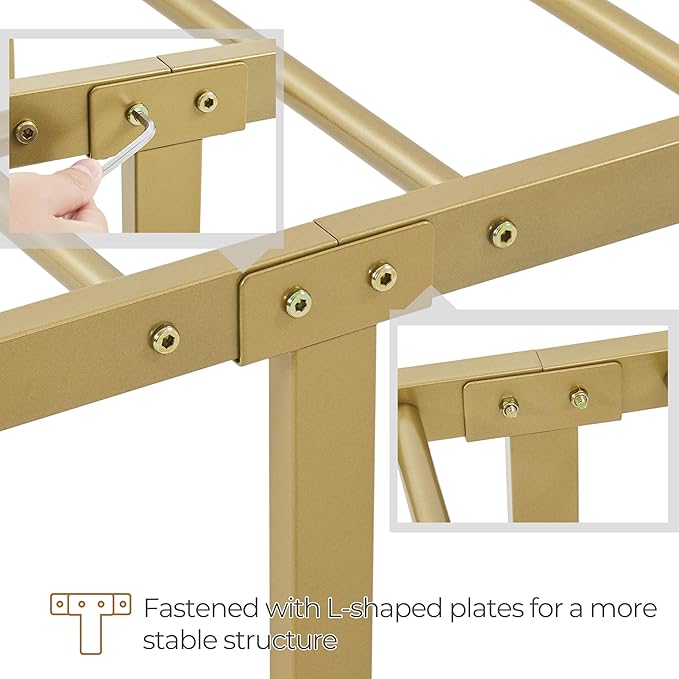 Yaheetech Classic Metal Platform Bed Frame Mattress Foundation with Victorian Style Iron-Art Headboard/Footboard/Under Bed Storage/No Box Spring Needed/King Size Antique Gold