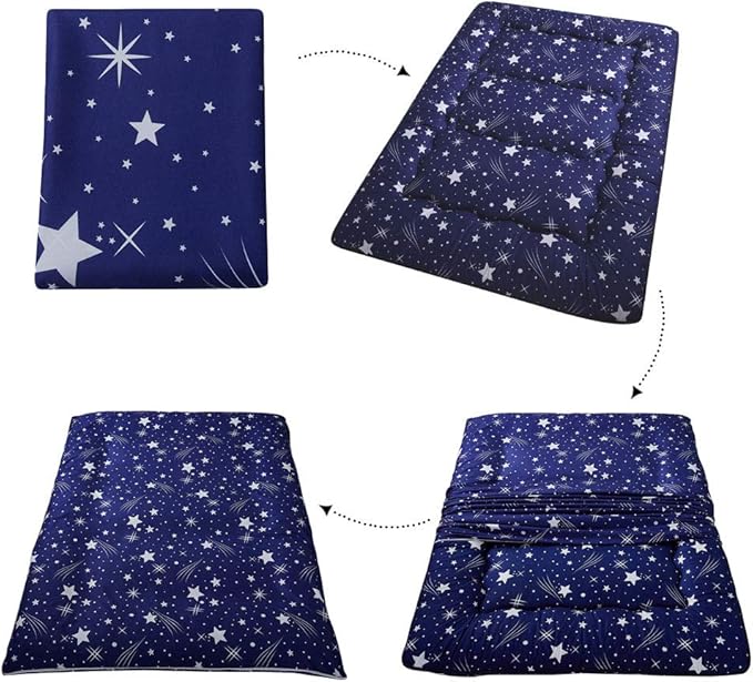 MAXYOYO Navy Starry Sky Japanese Floor Futon Mattress, Tatami Mat Portable Camping Mattress Kids Sleeping Pad Foldable Roll Up Floor Lounger Couch Bed, King Size